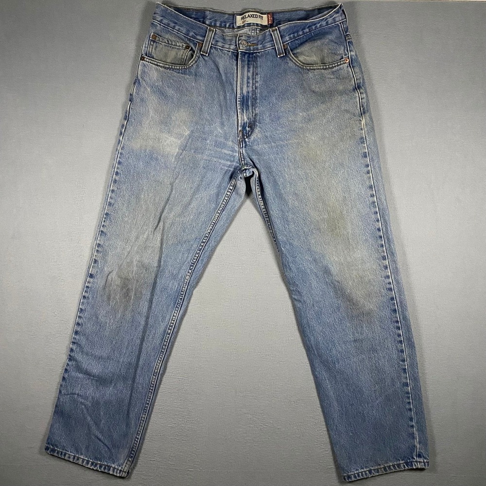 Y2K Levis 550 Relaxed‎ Fit Jeans Mens 35x32 Distressed Light Wash Denim Blue